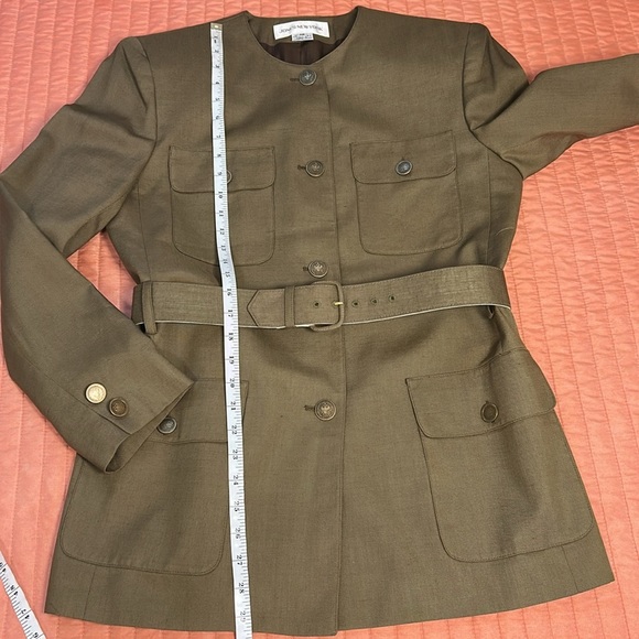 Jones New York Collarless Belted Blazer Jacket Army Green Military size 12 - Picture 10 of 16